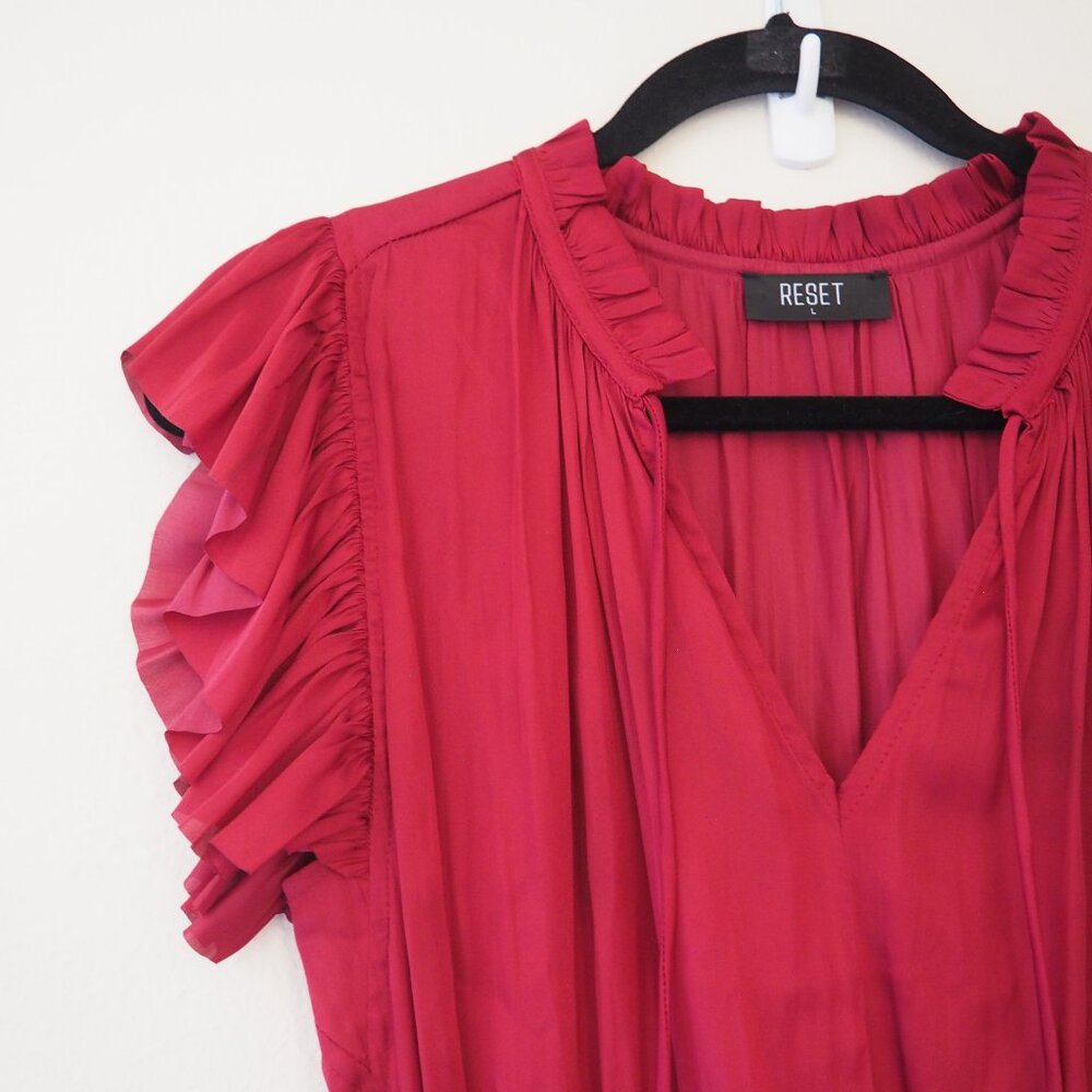 Reset Deep Red Gabrielle Satin Mini Dress sz L - Picture 8 of 12